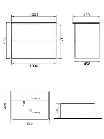 Тумба с раковиной подвесная 100 см, Orange Otto Ot-100TuMDF+B04-500W белый глянец